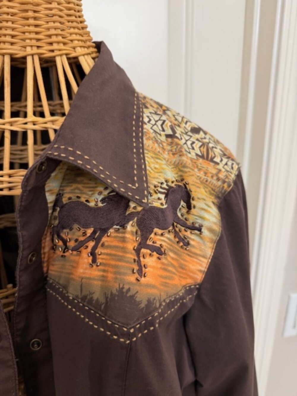 Reba brown and rust western horse-themed cowgirl shirt. - Picture 3 of 10